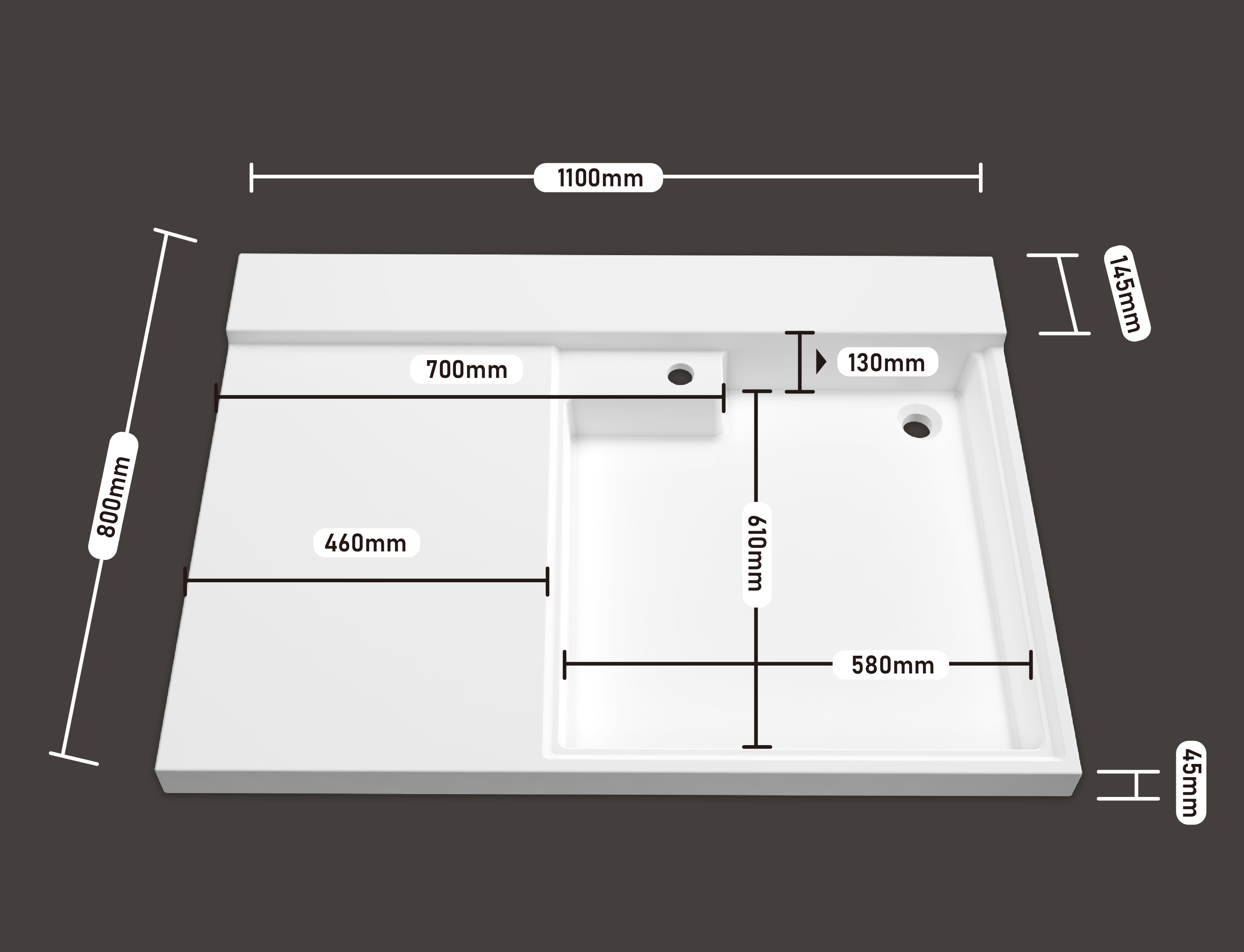 机上盆 1100*800（无搓 右）
