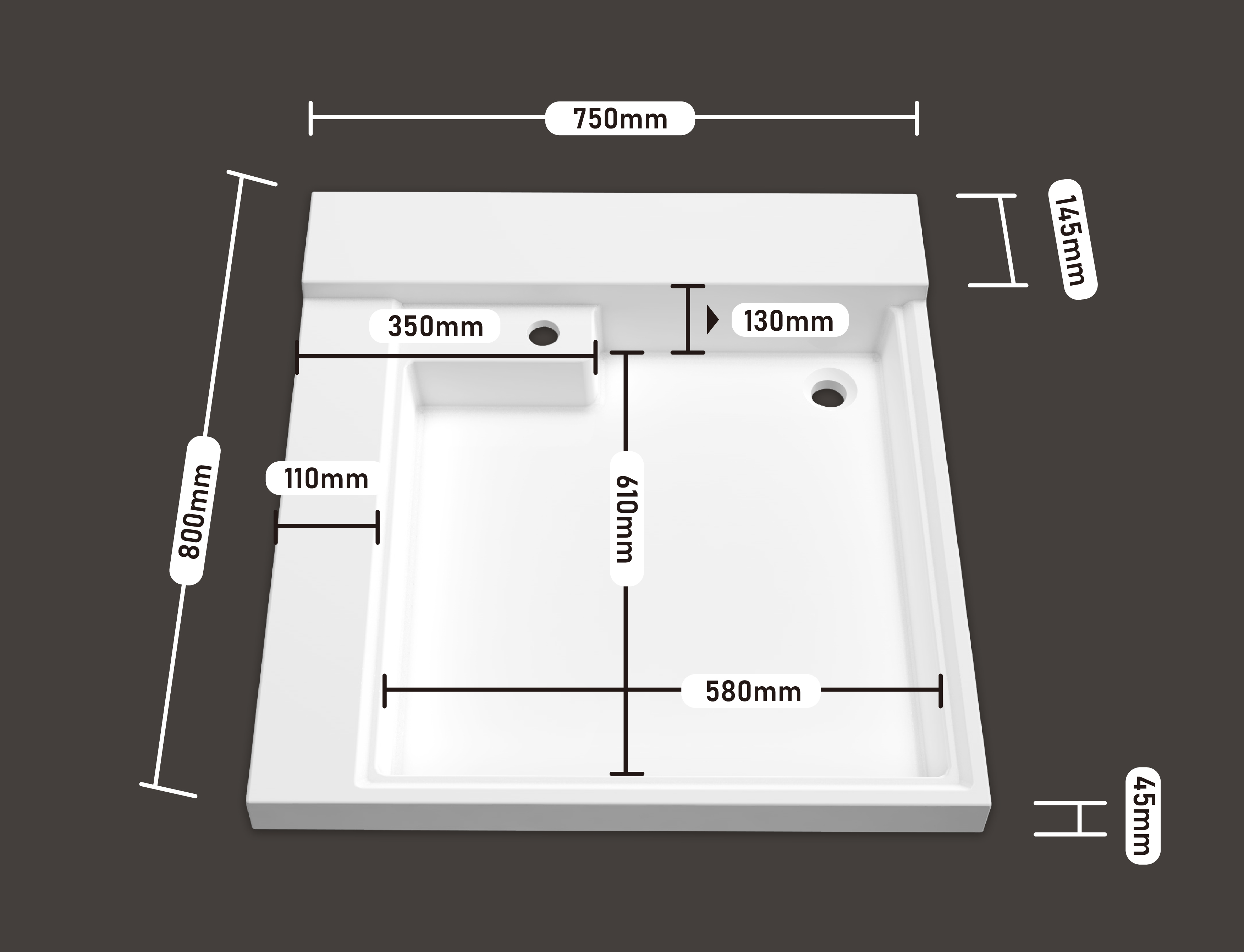 机上盆 750*800（无搓 右）